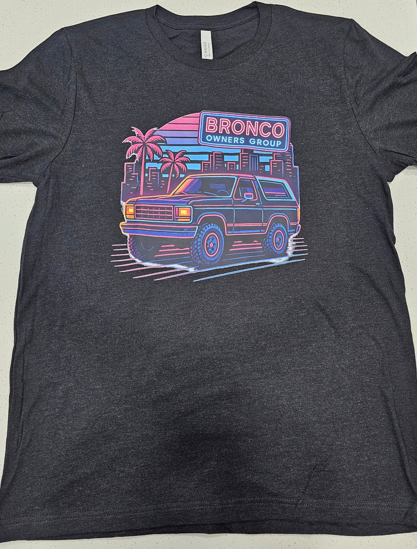 Miami Vibes Bronco T-Shirt - Retro Neon 80s Style | Bella + Canvas 3001