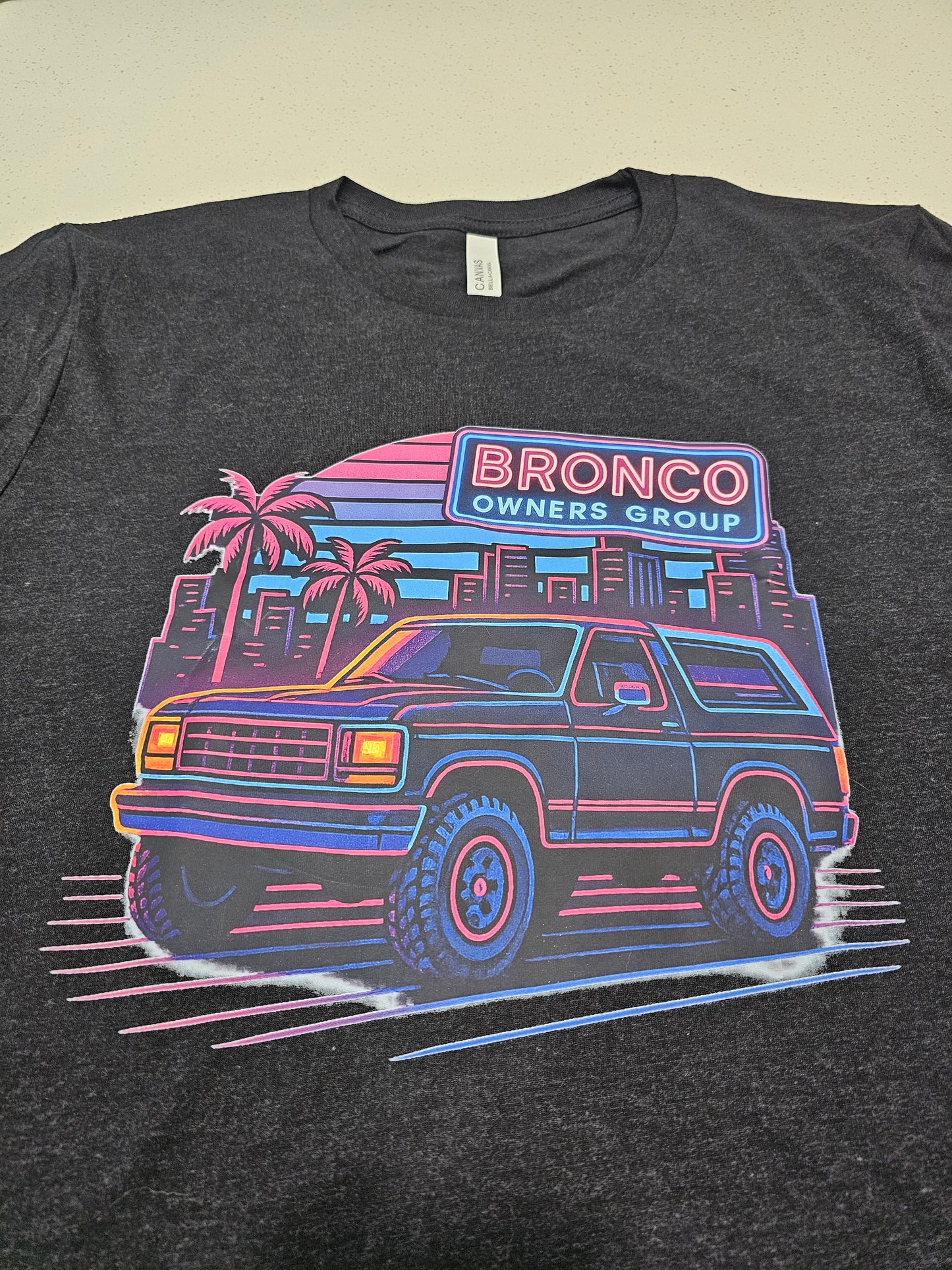 Miami Vibes Bronco T-Shirt - Retro Neon 80s Style | Bella + Canvas 3001